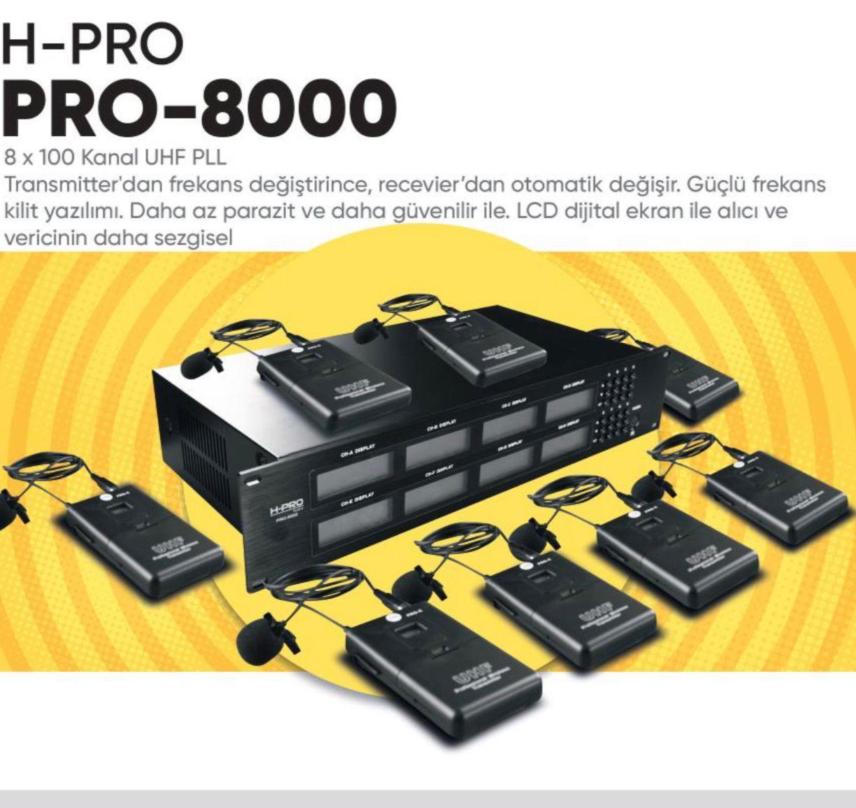 H PRO PRO-8000 8Lİ 100 KANAL YAKA MİKROFON