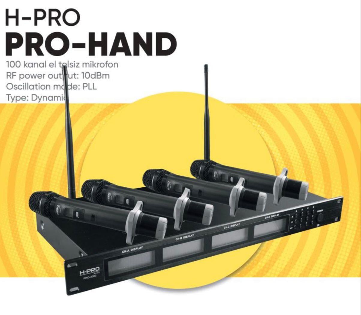 H PRO PRO-HAND 4 LÜ 100 KANAL EL TELSİZ MİKROFONU