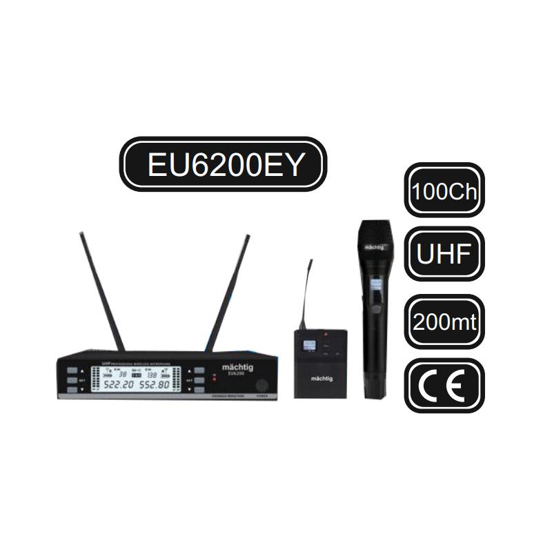 MACHTIG EU6200EY 100 KANAL TEK EL TEK YAKA UHF TELSİZ MİKROFON