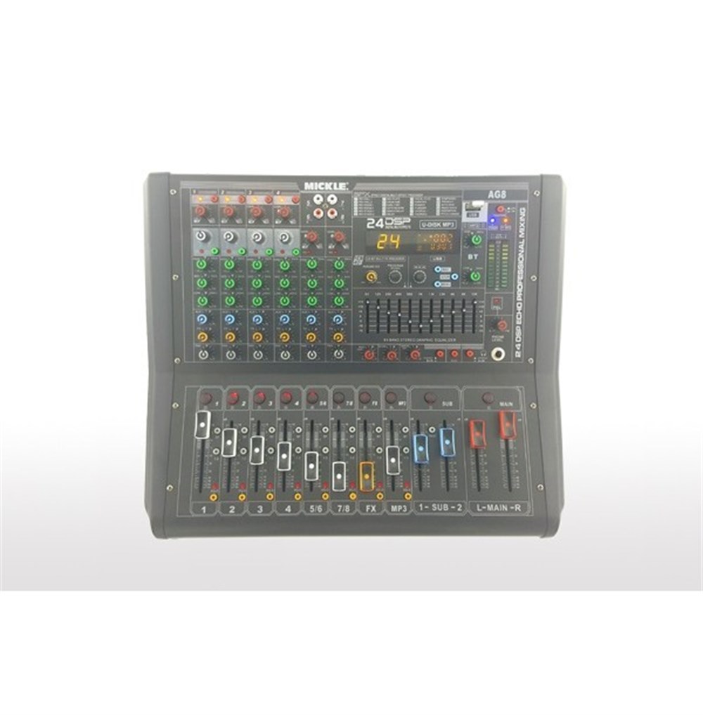 MİCKLE AG8 POWER MİKSER AMFİ 2X350W 8 KANAL DSP EFEKT EQ USB