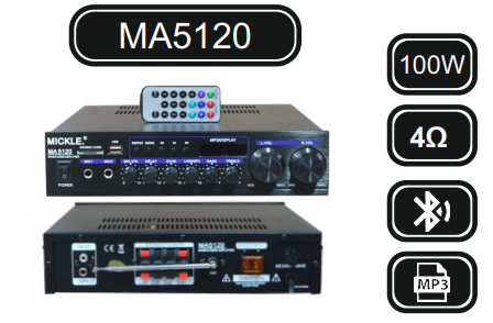 MİCKLE MA5120 2x50W-4Ω STEREO 100V MİKSER AMPLİFİKATÖR