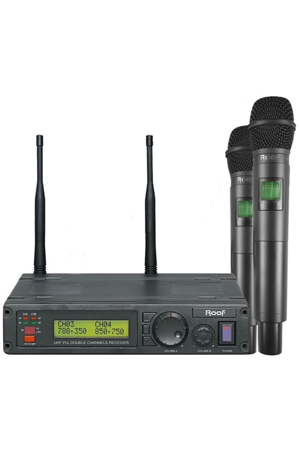 ROOF R 1200 E-E UHF KABLOSUZ İKİLİ EL MİKROFONU İKİ KANALLI