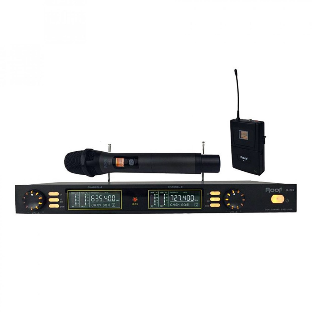 ROOF R 202 E-Y UHF KABLOSUZ EL & YAKA MİKROFONU İKİ KANALLI