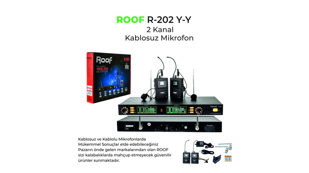 ROOF R 202 Y-Y UHF KABLOSUZ İKİLİ YAKA MİKROFONU İKİ KANALLI