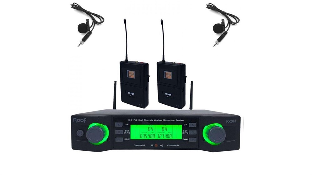ROOF R 203 Y-Y UHF KABLOSUZ İKİLİ YAKA MİKROFONU İKİ KANALLI
