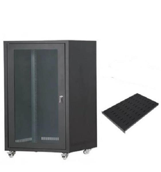 SETRACK 19'' 12U 600X600 CAMLI TEKERLEKLİ RACK KABİNET+SABİT RAF