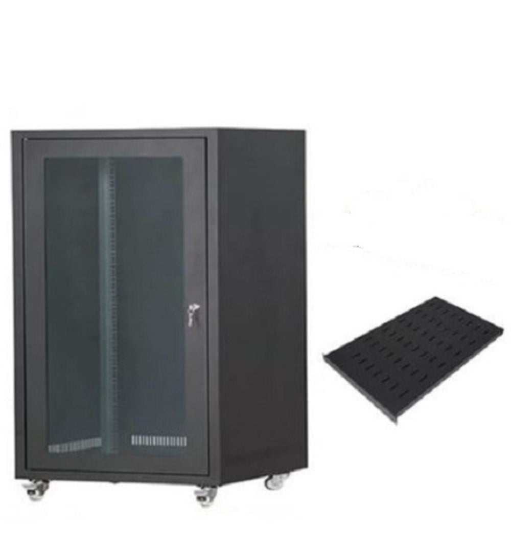 SETRACK 19'' 16U 600X600 TEKERLEKLİ CAMLI RACK KABİNET+SABİT RAF