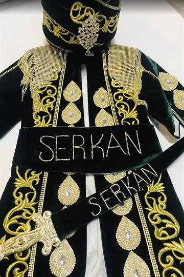 İsimli ŞehzadeBerk Yeşil Altın Kadife Taşlı Şehzade Kıyafeti