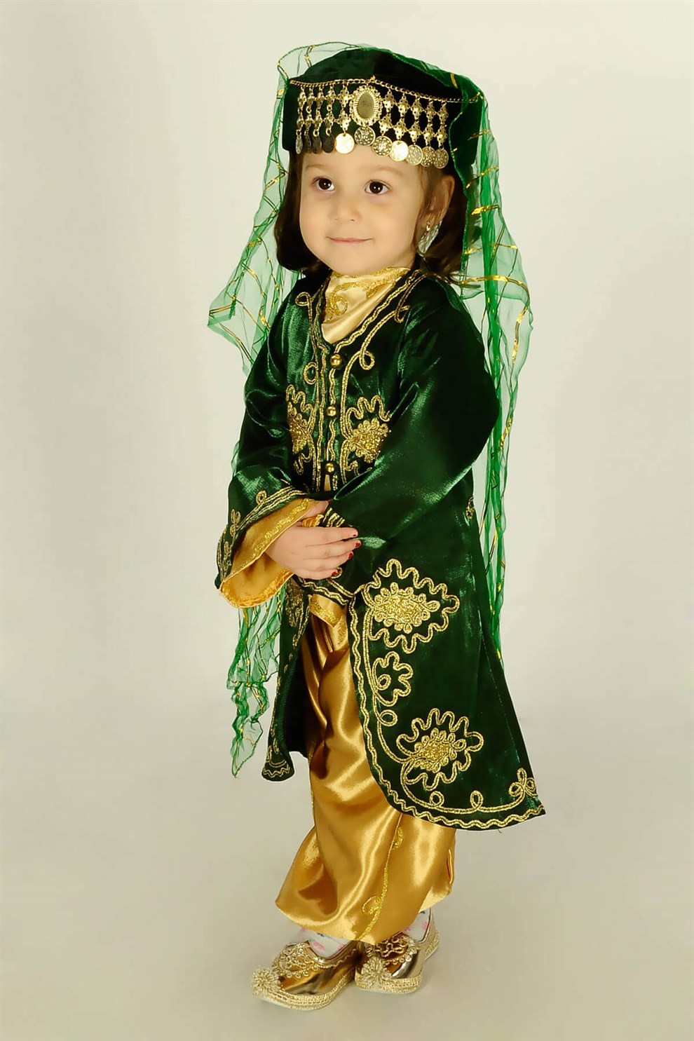 Yeşil Nakışlı Kız Çocuk Bindallı | sunnetalisverisi.com