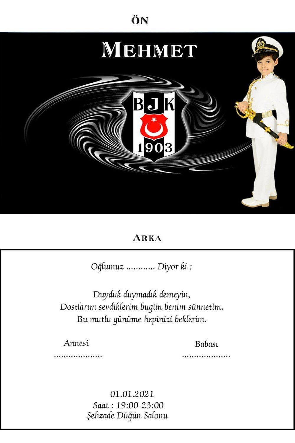 Beşiktaş Taraftar Fotoğraflı Sünnet Davetiyesi | sunnetalisverisi.com
