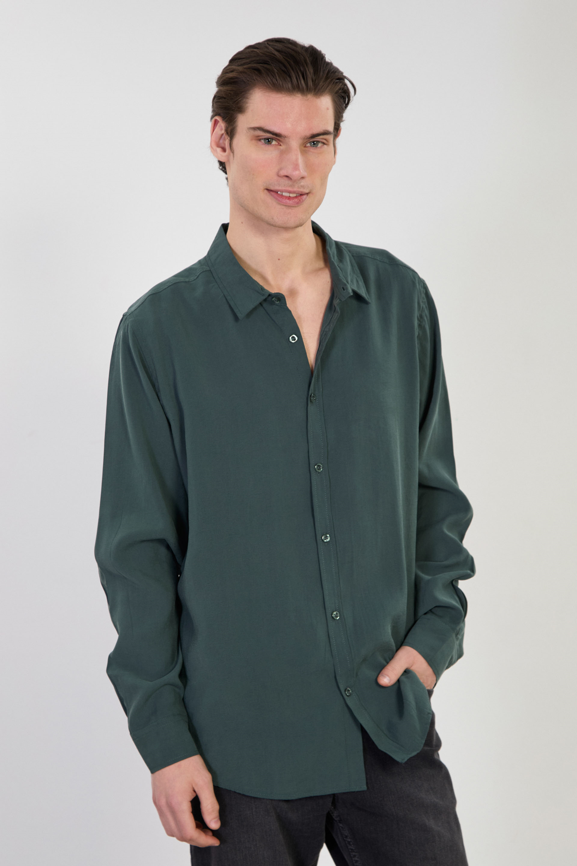 Erkek Oversize Modal Gömlek - Yeşil