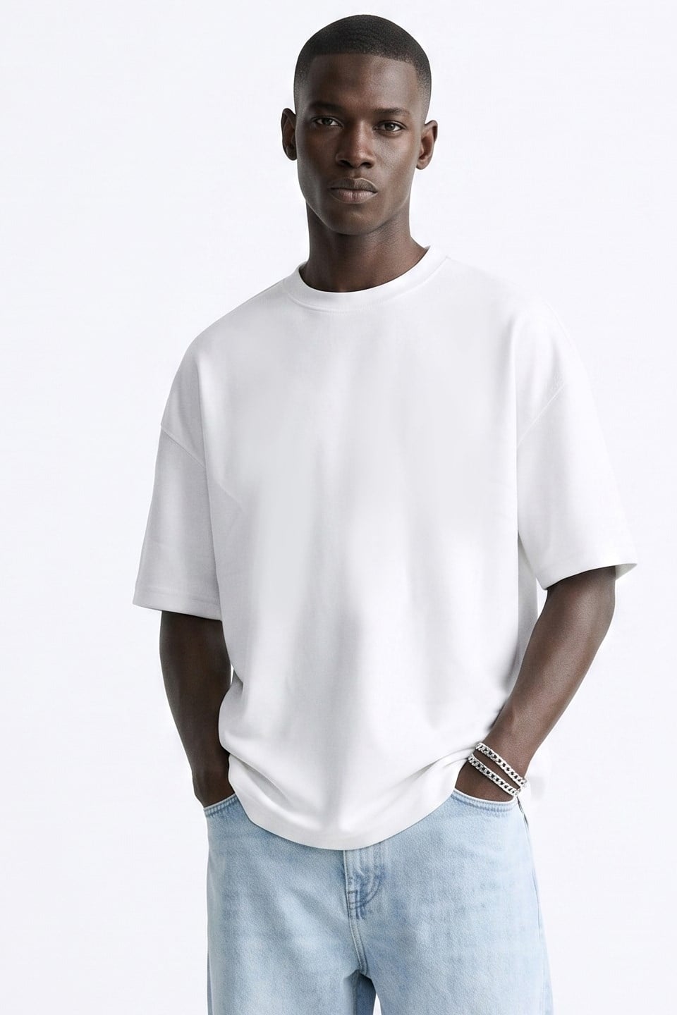 Erkek Bisiklet Yaka Regular Fit T-Shirt - Beyaz