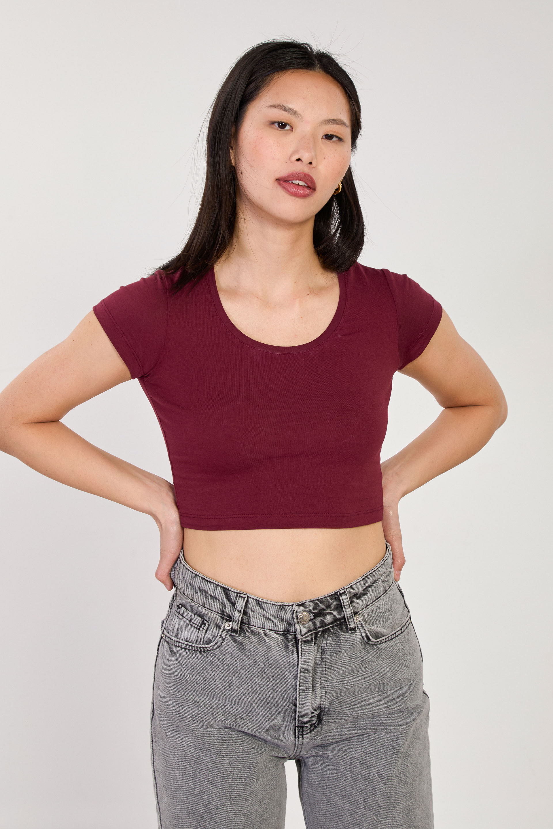 Kadın Derin Yaka Crop Body - Vişne