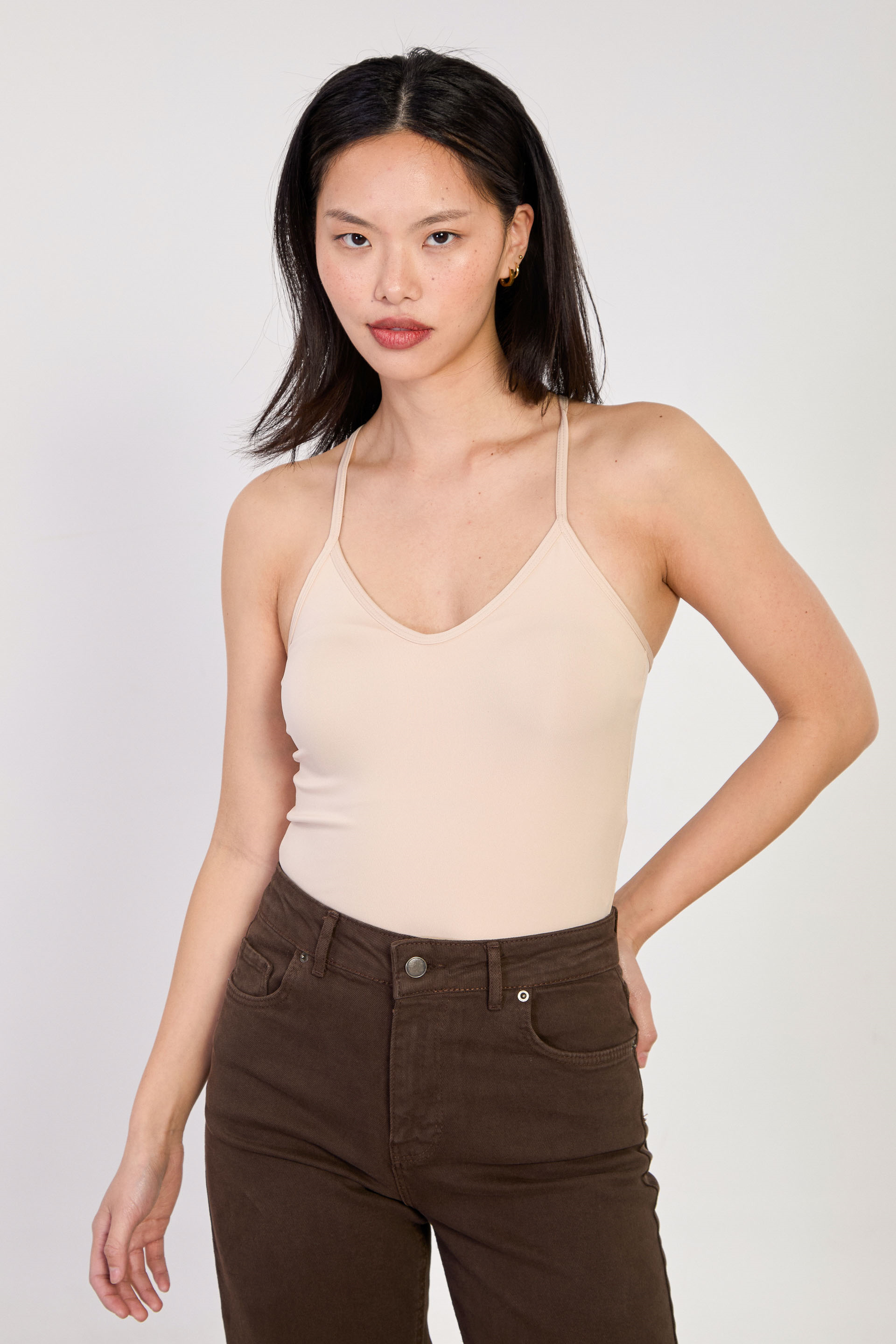 Kadın Sırtı Çapraz Askılı Göğüs Pedli Atlet - Taş