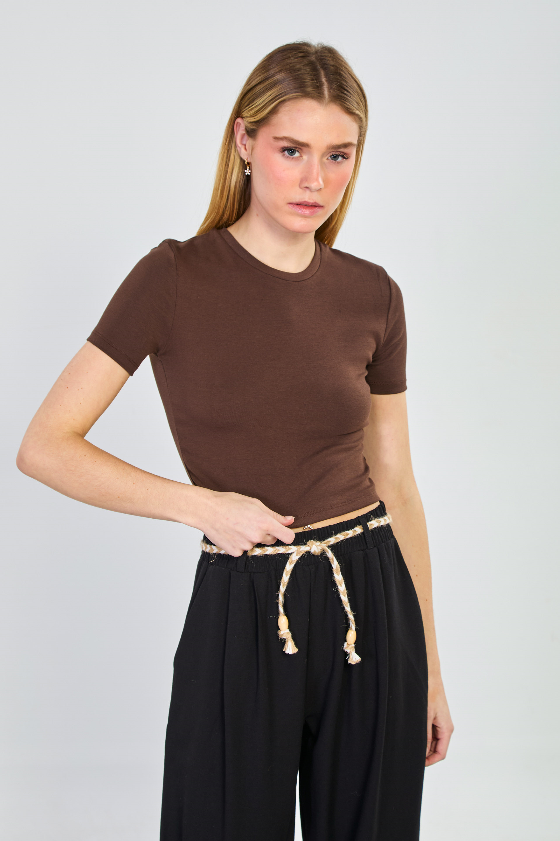 Kadın Kısa Kol Basic Body - Acı Kahve