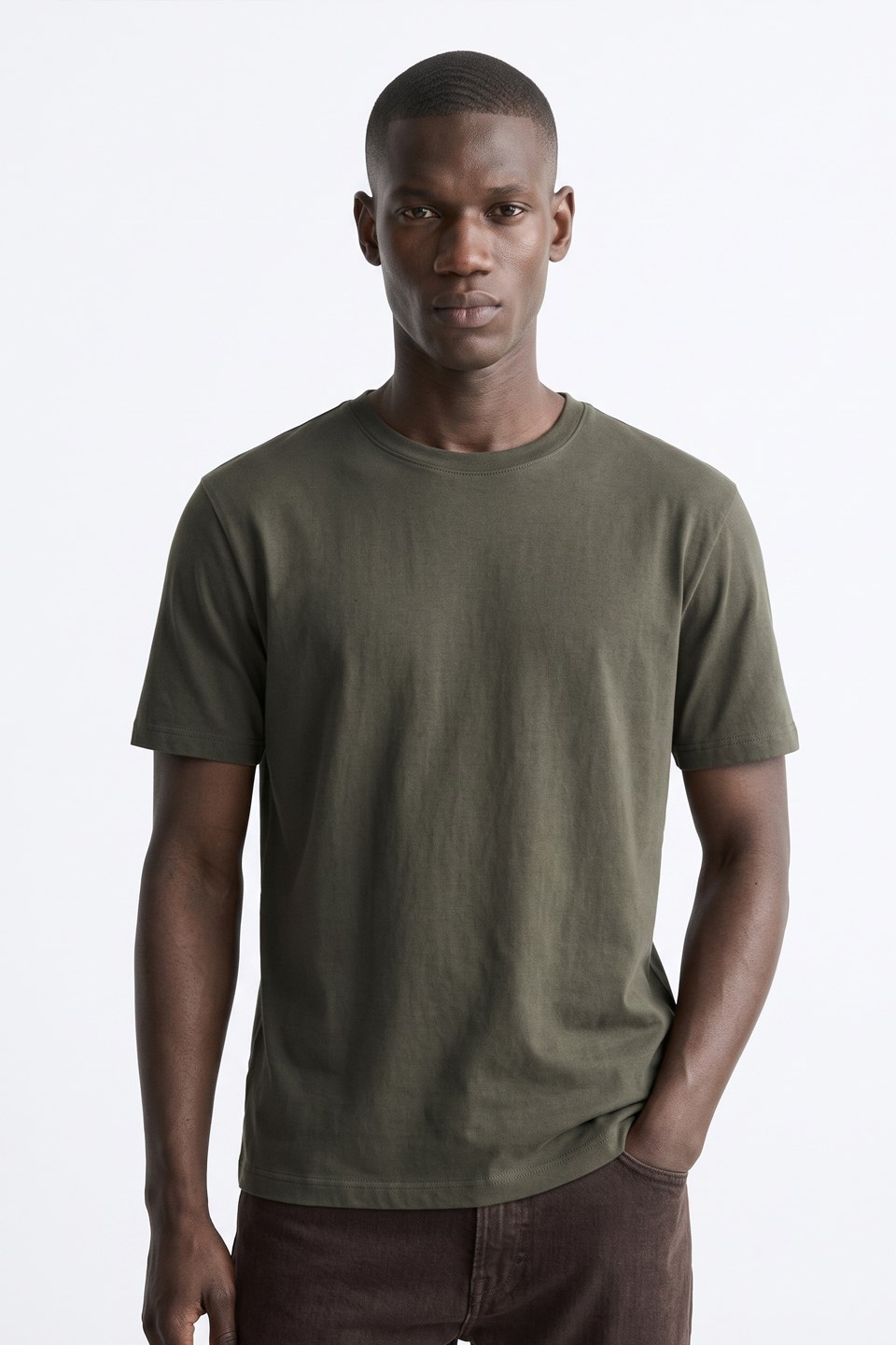 Erkek Bisiklet Yaka T-Shirt - Haki