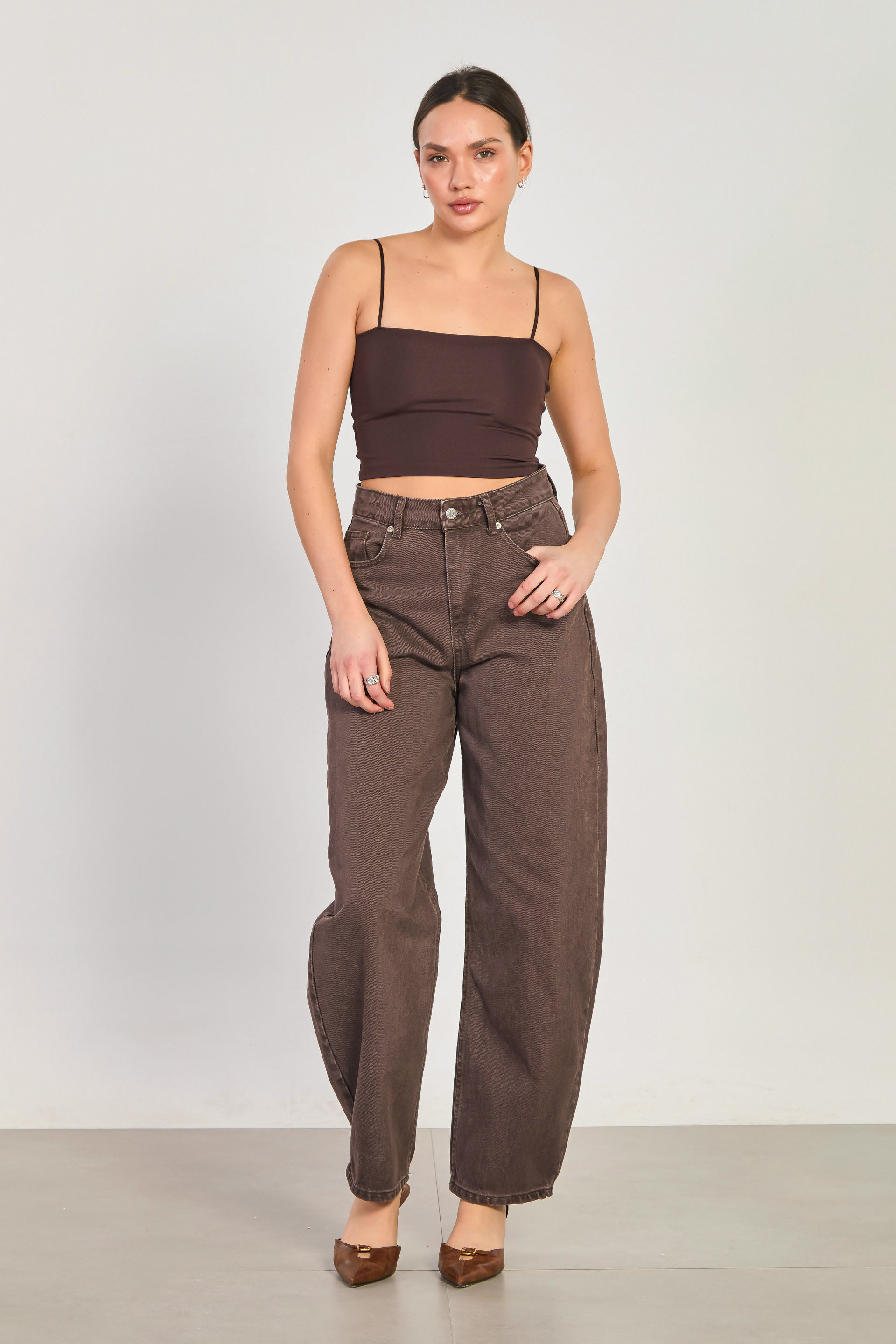 Kadın Balon Jean Pantolon - Acı Kahve