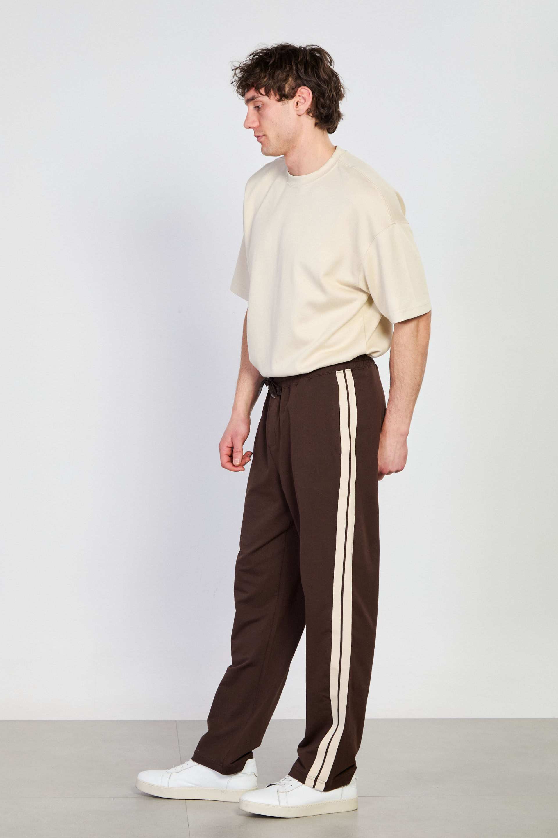 Erkek Yanları Biye Detaylı Eşofman Altı - Kahve