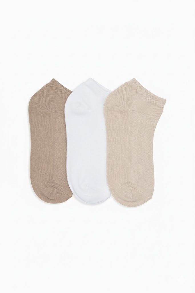 Kadın Dokulu Patik Çorap - Vizon/Beyaz/Bej
