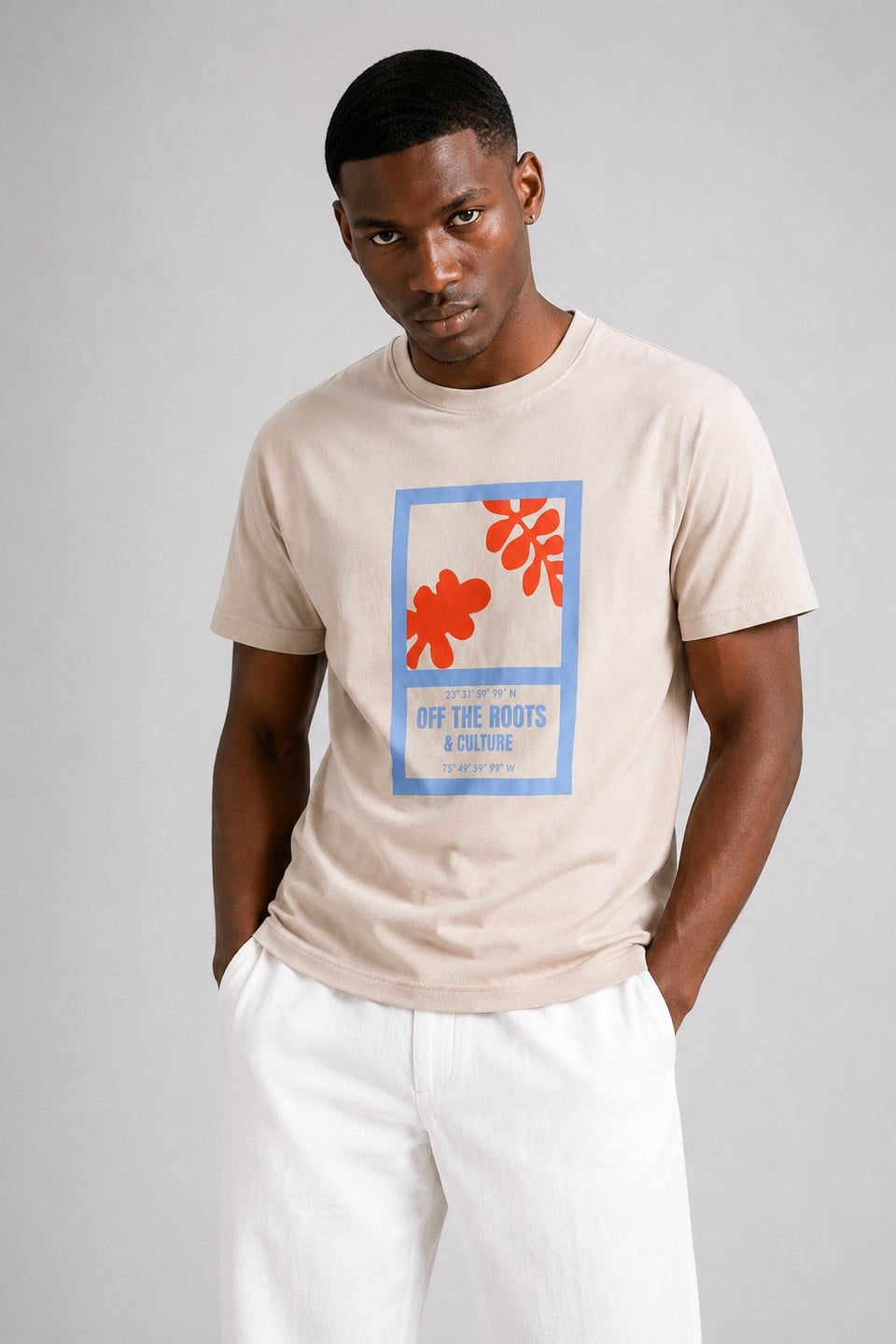 Erkek Off the Roots Baskılı T-Shirt - Taş