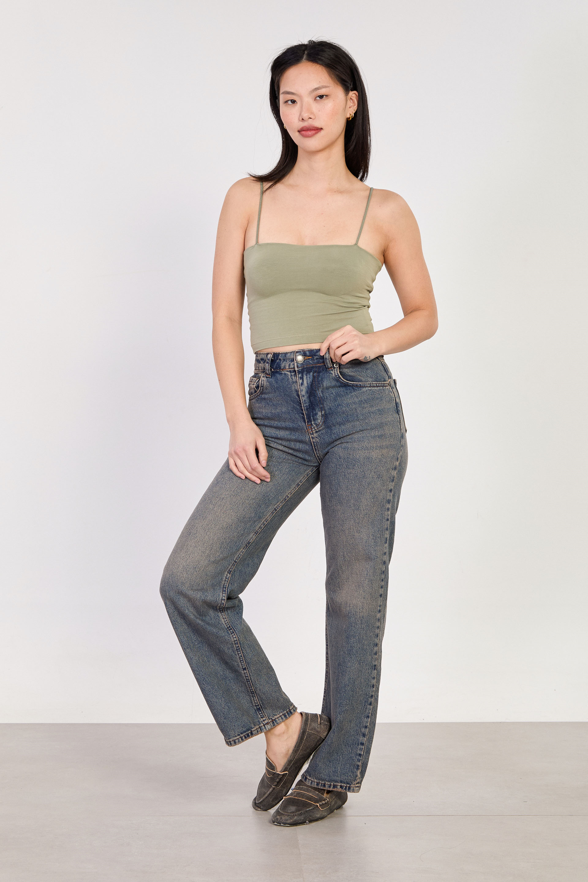 Kadın J92 Yüksek Bel Straight Jean Pantolon - Kahve Tint