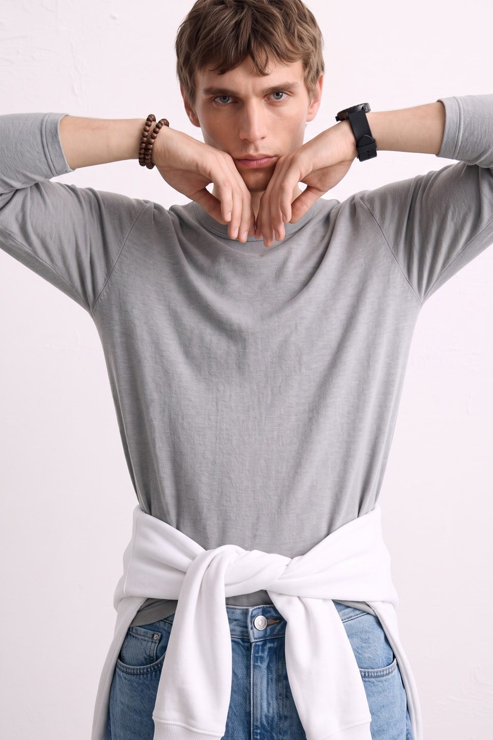 Erkek Bisiklet Yaka İnce Sweatshirt 5074 - Açık Haki