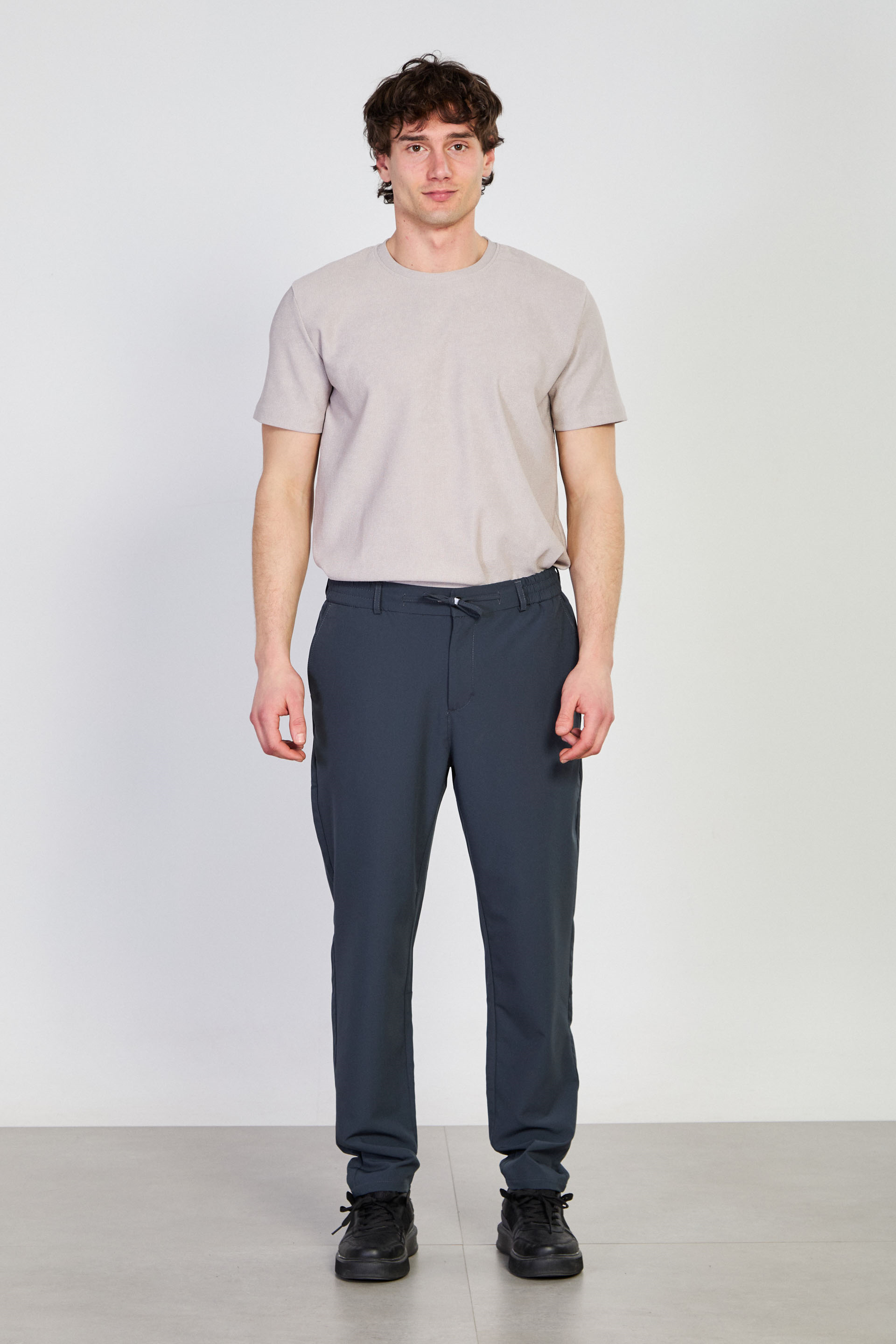 Erkek Beli İpli Jogger Pantolon - Füme