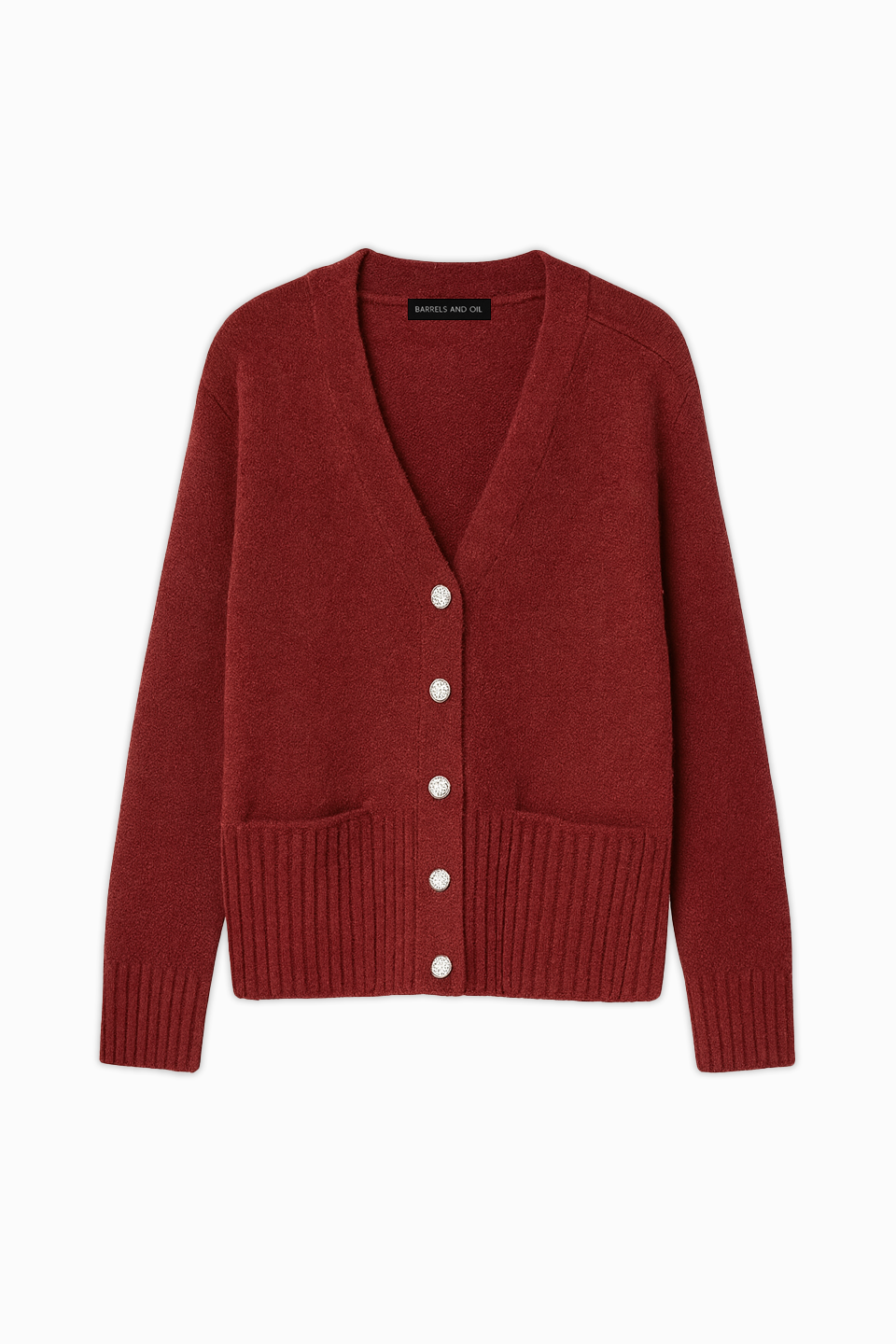 Kadın Çift Cepli Düğmeli Triko Hırka - Bordo