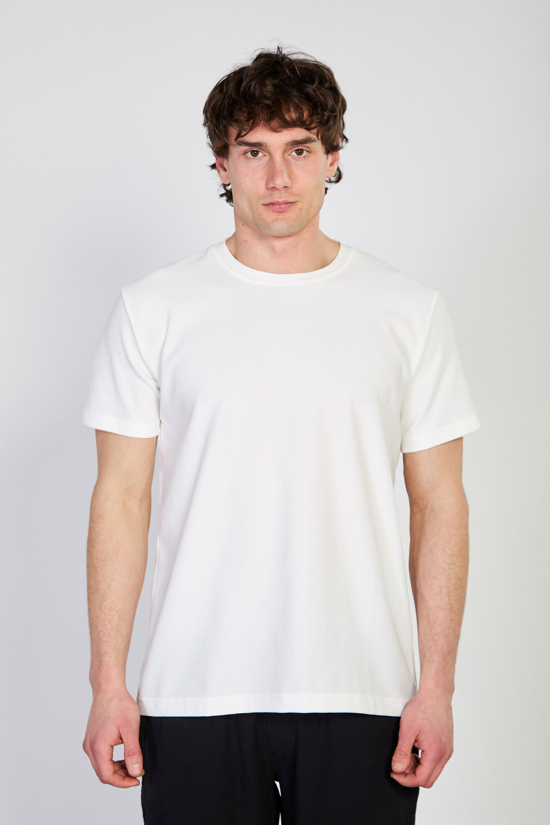 Erkek Bisiklet Yaka Dokulu T-Shirt - Beyaz