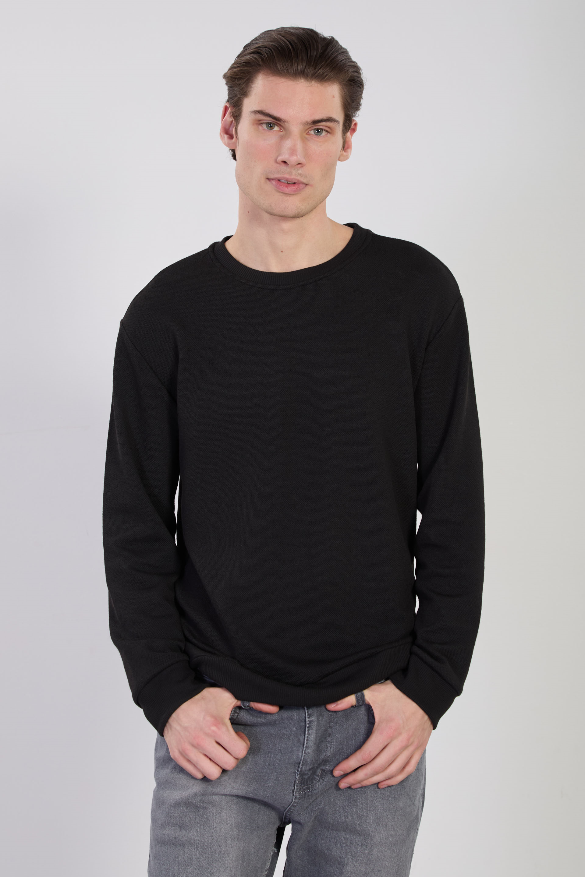 Erkek Oversize Basic Sweatshirt - Siyah