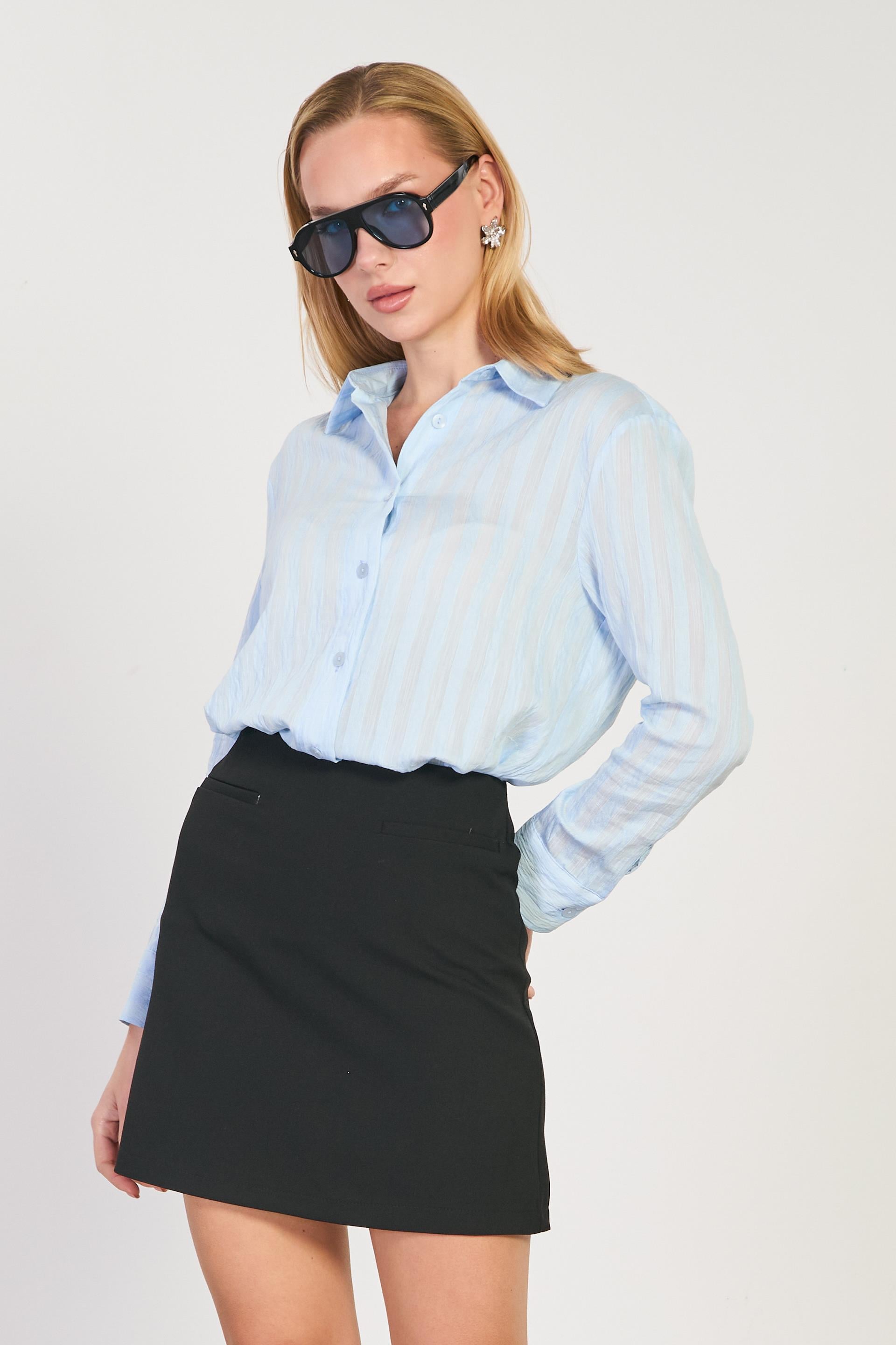 Kadın Rahat Kesim Gömlek - Mavi