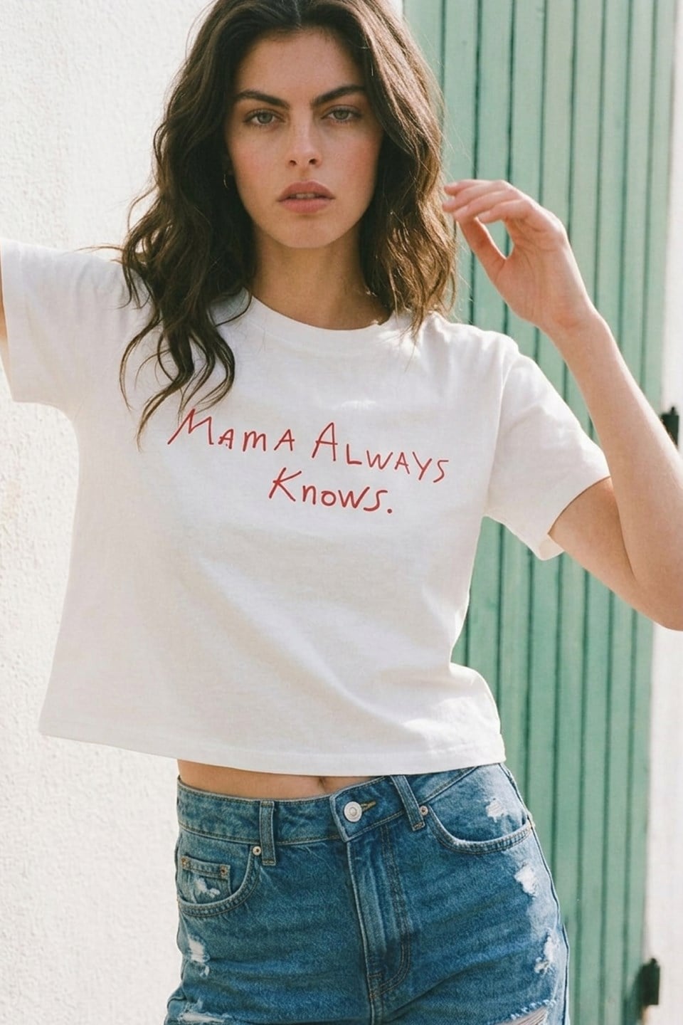 Kadın Mama Always Knows Yazılı T-Shirt - Ekru