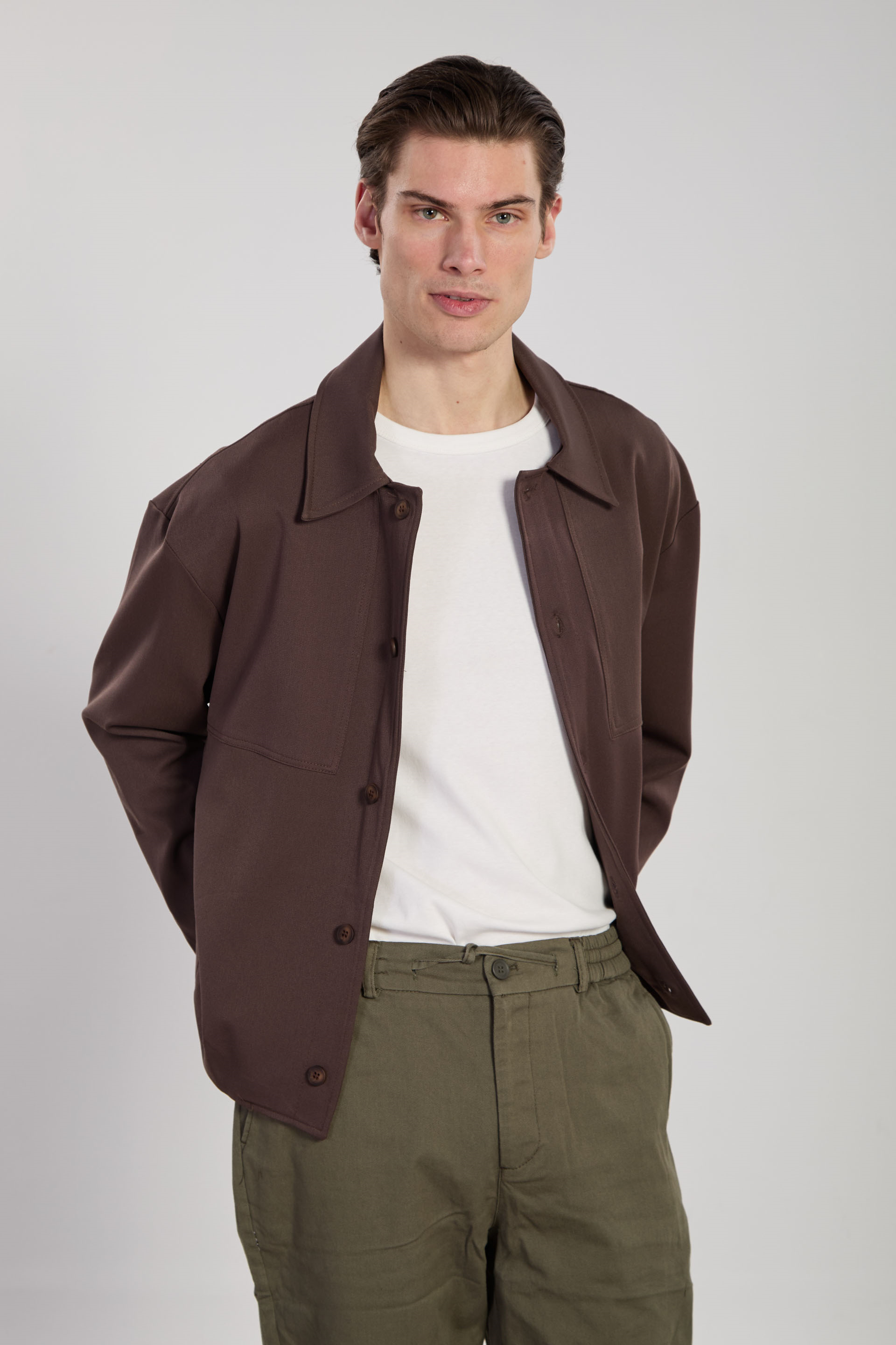 Erkek Düğmeli Gömlek Ceket - Kahve