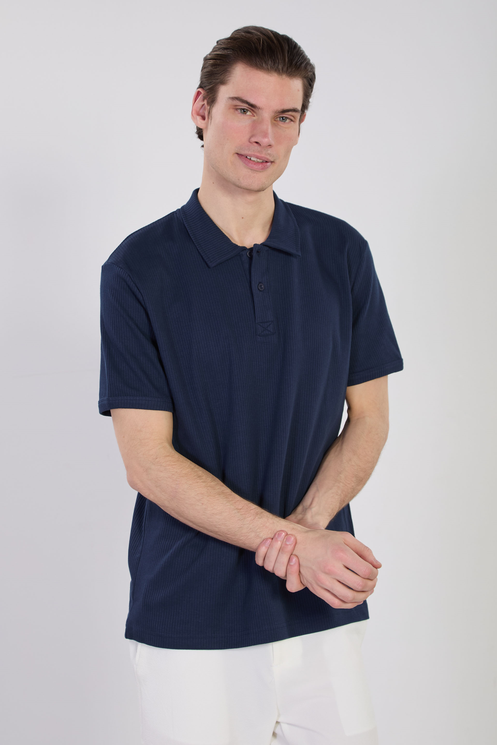 Erkek İğne Detay İnterlok T-Shirt - İndigo