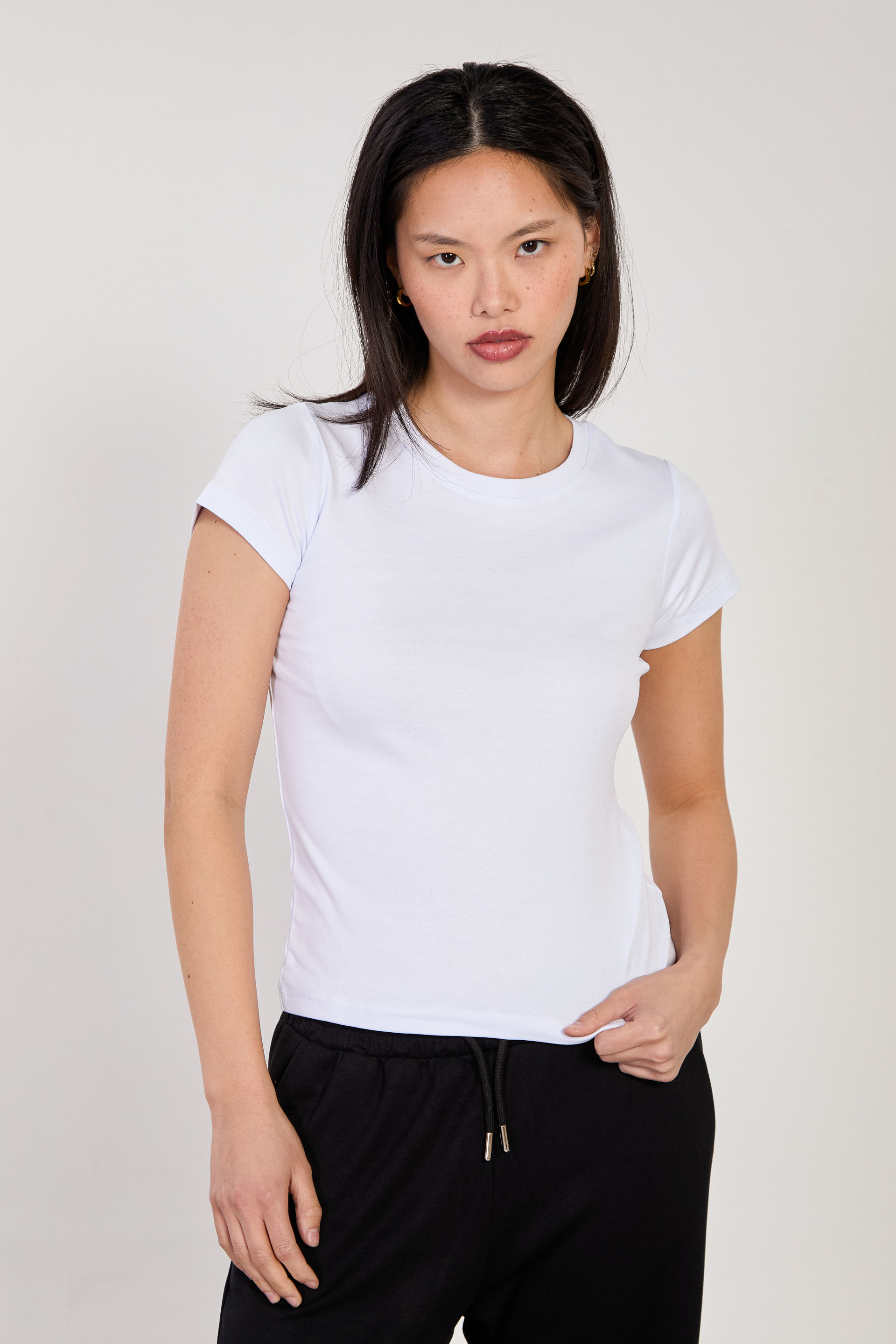 Kadın Bisiklet Yaka Kısa Kol Body - Beyaz