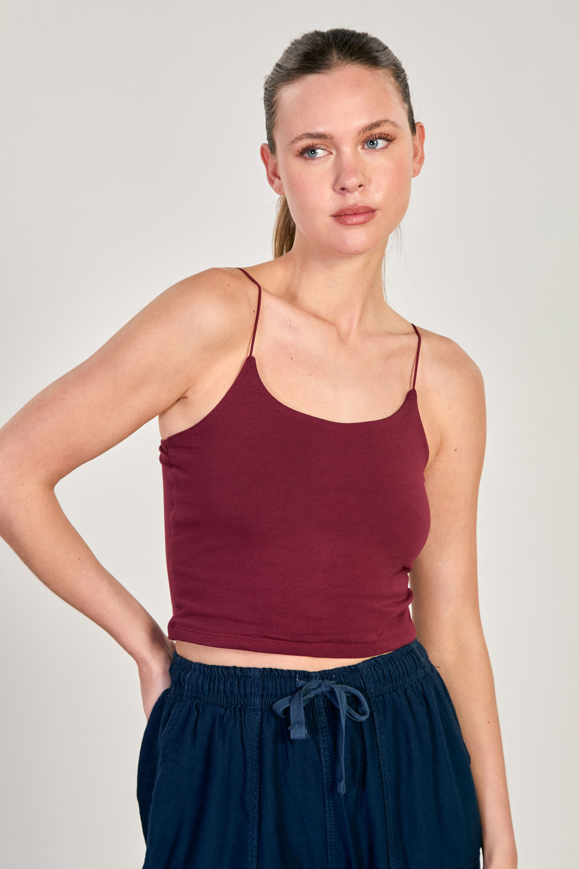 Kadın İp Askılı Crop Atlet - Vişne