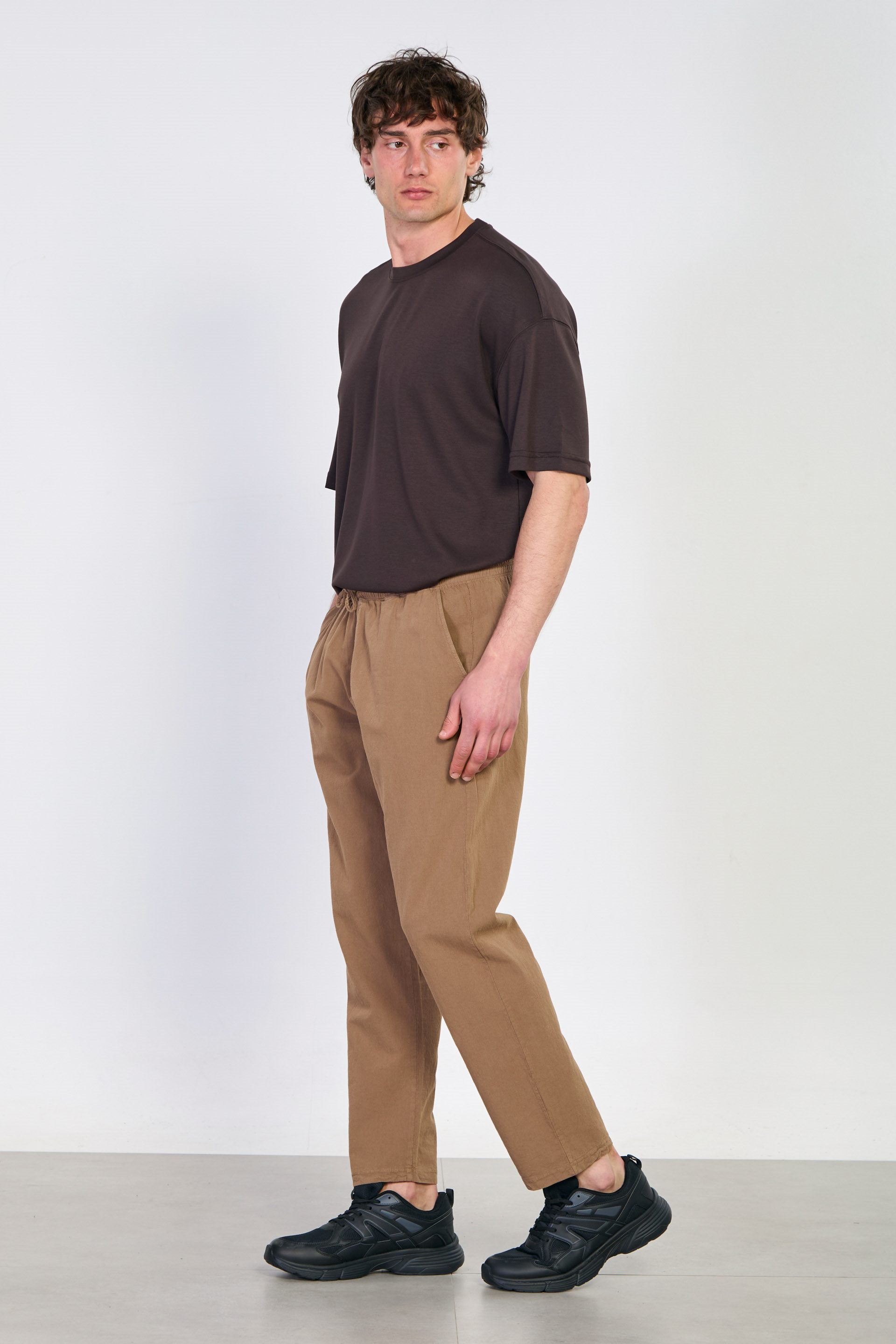 Beli bağlamalı salaş pantolon-9171-097 Vizon