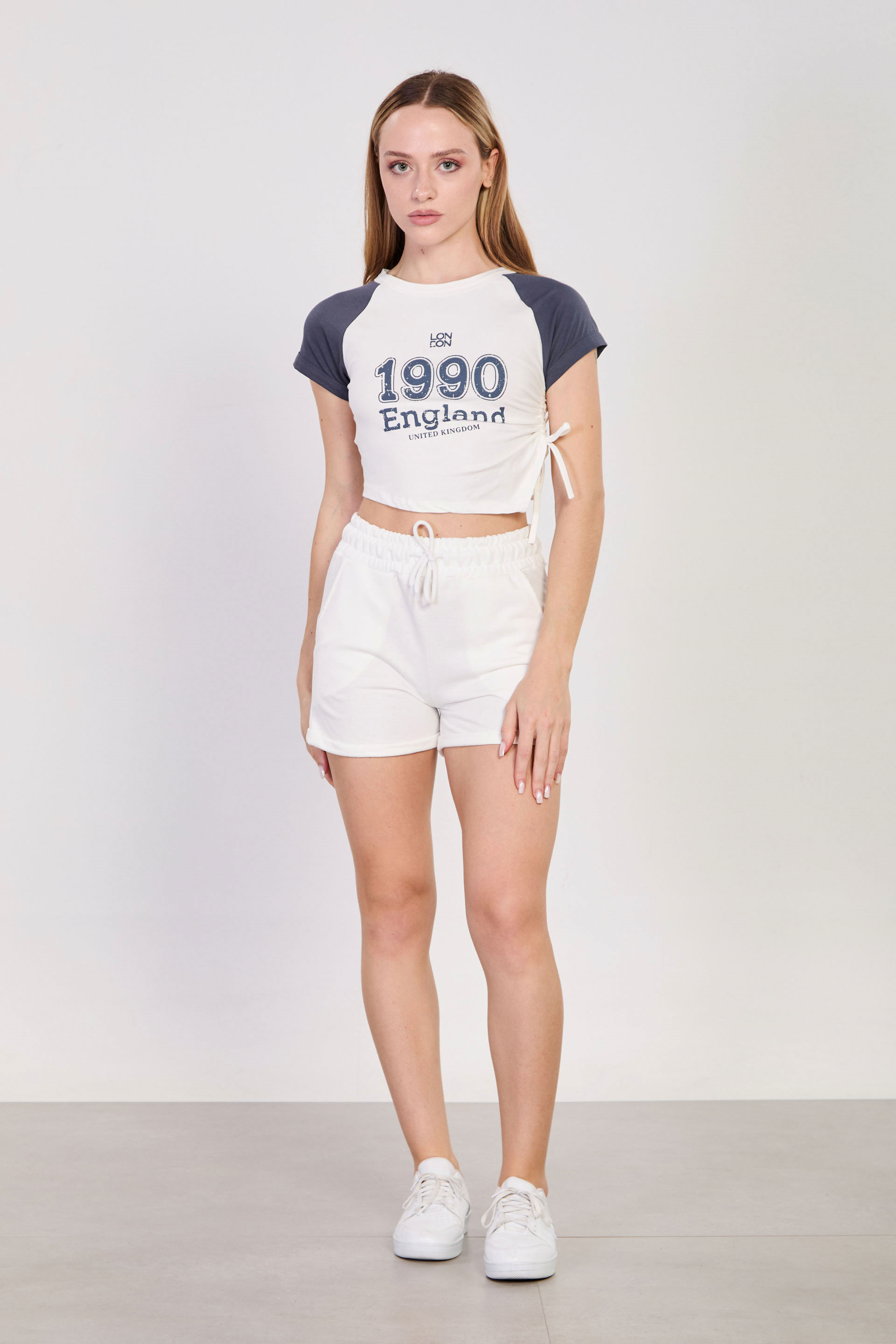 Kadın Double Paça Cepli Şort - Ekru