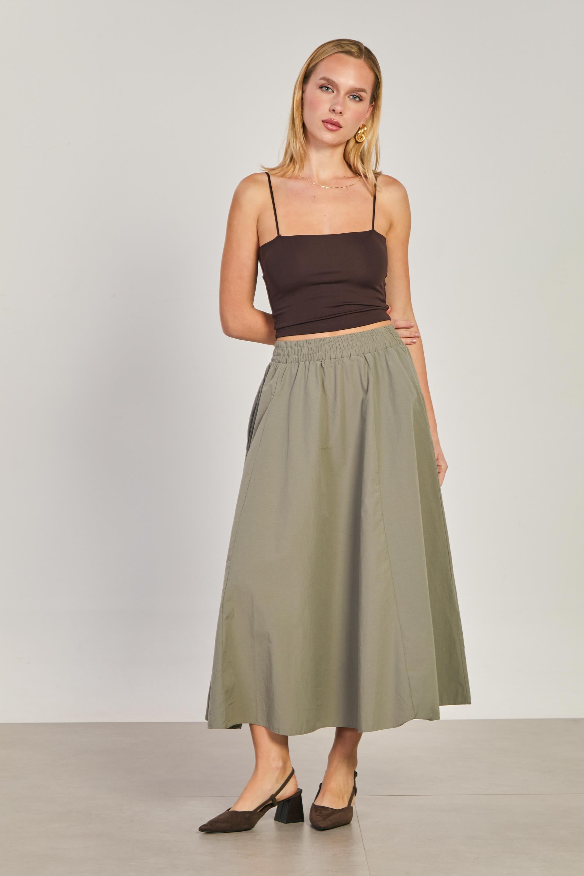 Kadın Beli Lastikli Etek - Haki