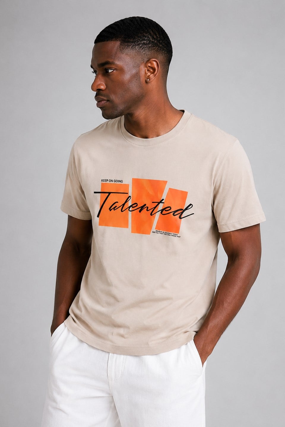 Erkek Talented Baskılı T-Shirt - Taş