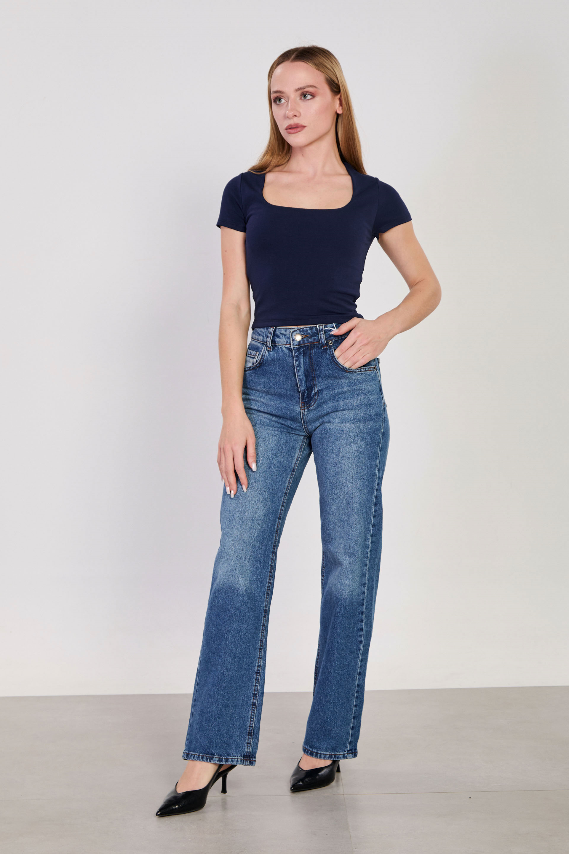 Kadın J92 Yüksek Bel Straight Jean Pantolon - Mavi