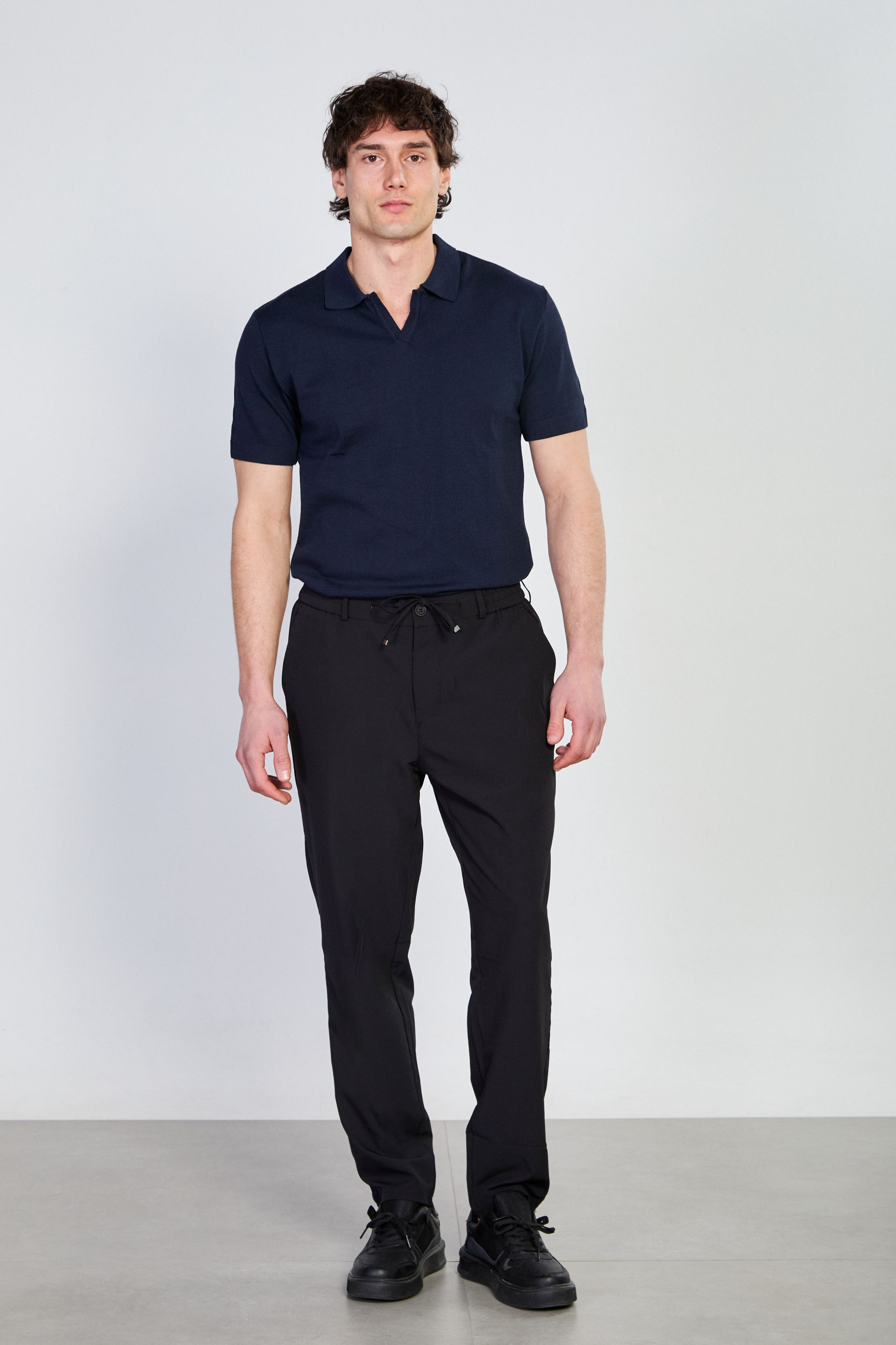 Erkek Beli İpli Jogger Pantolon - Siyah