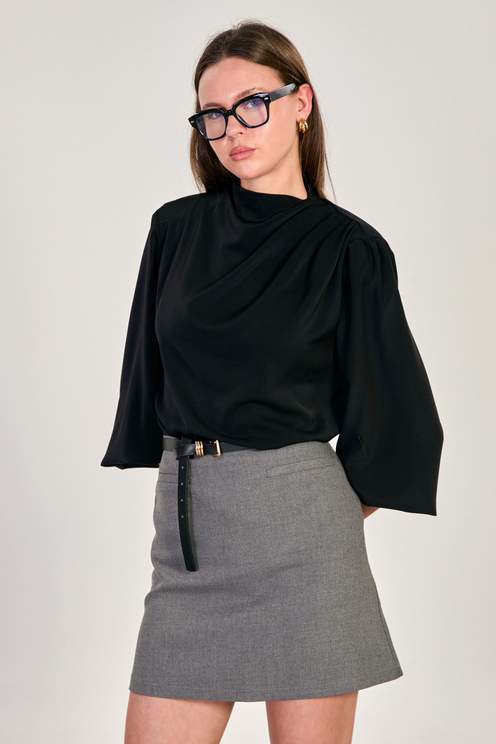 Kadın Vatkalı Balon Kol Bluz - Siyah