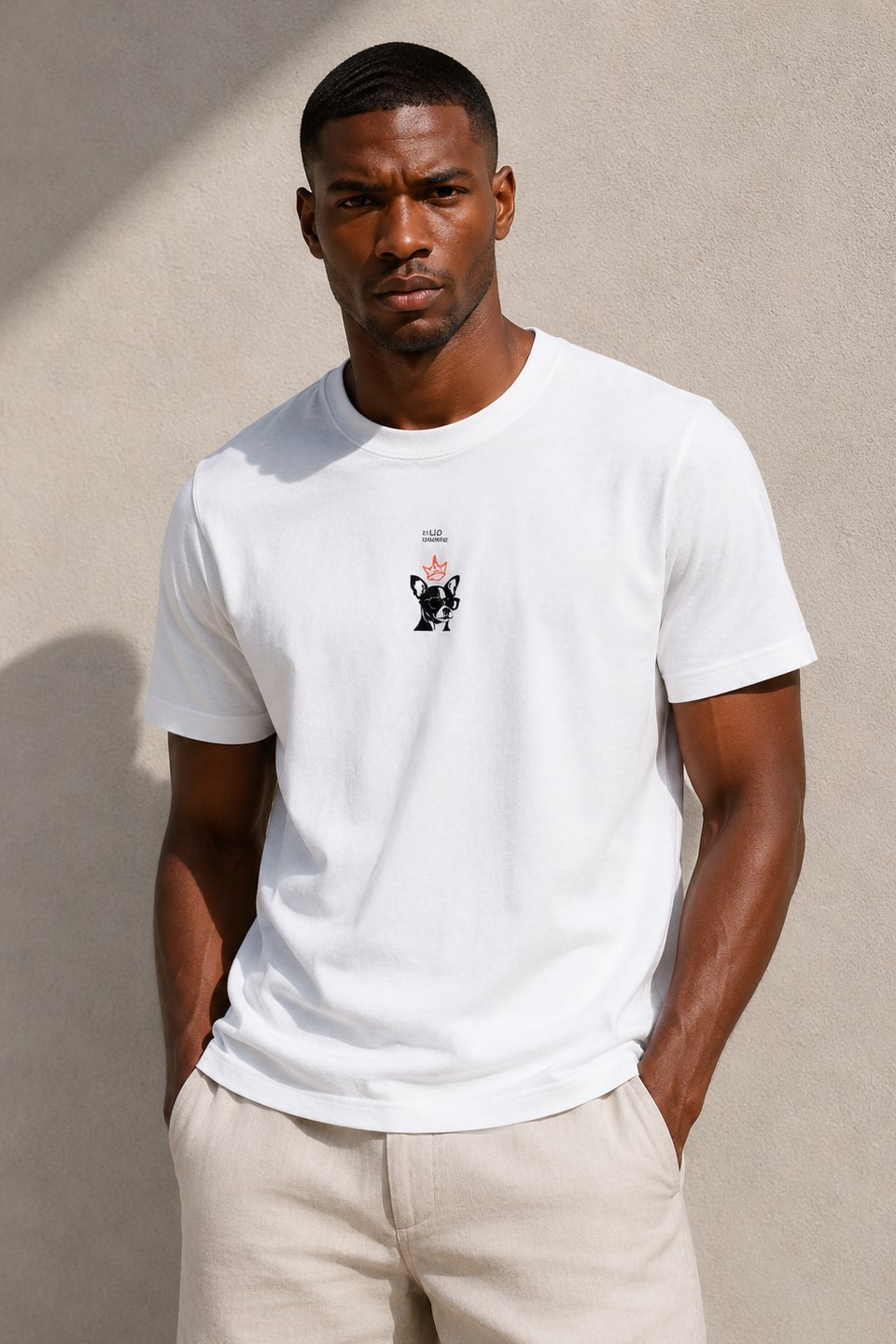 Erkek Hello Summer Köpek Baskılı T-Shirt - Beyaz