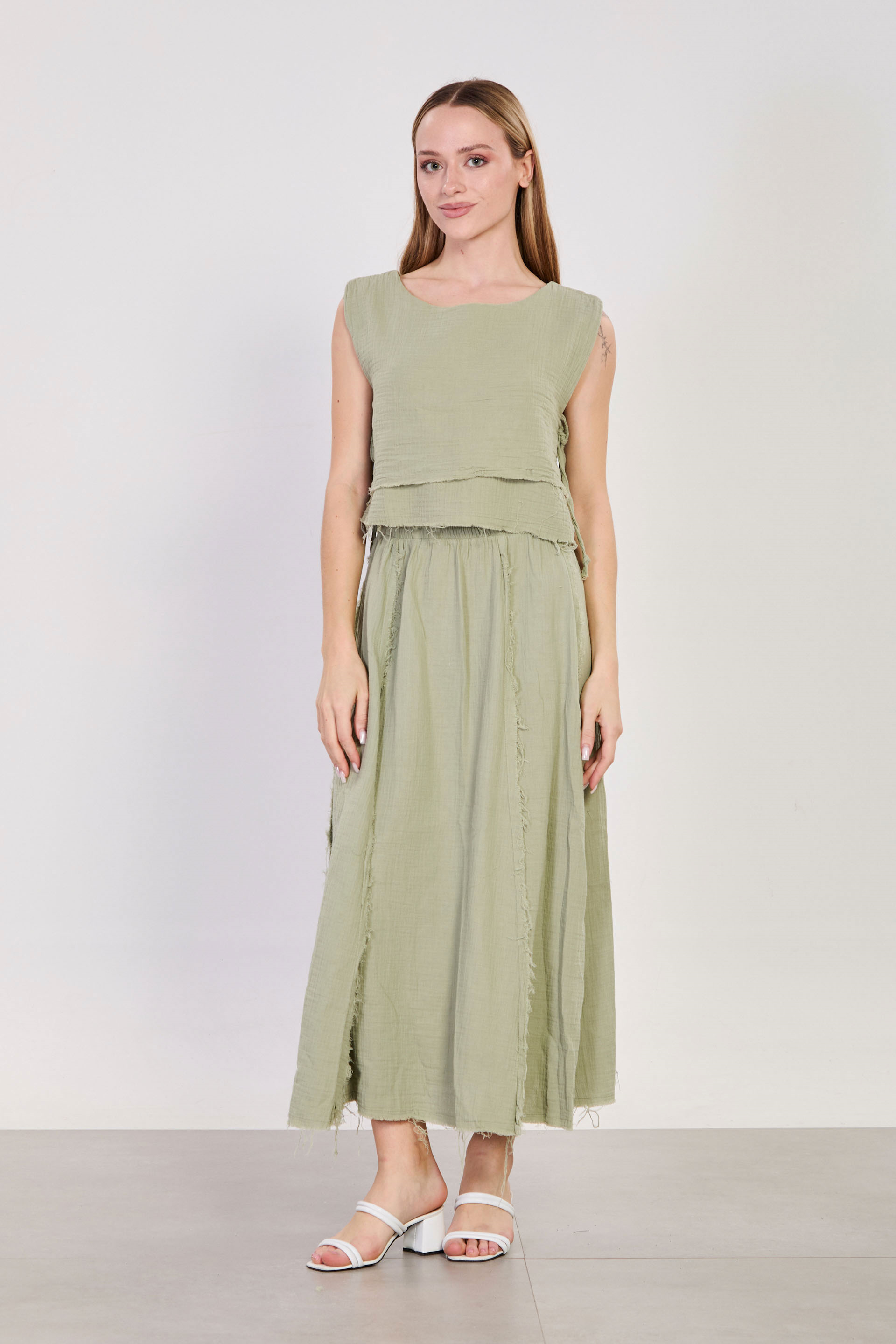 Kadın Yandan Bağlamalı Etek Bluz İkili Takım - Olive