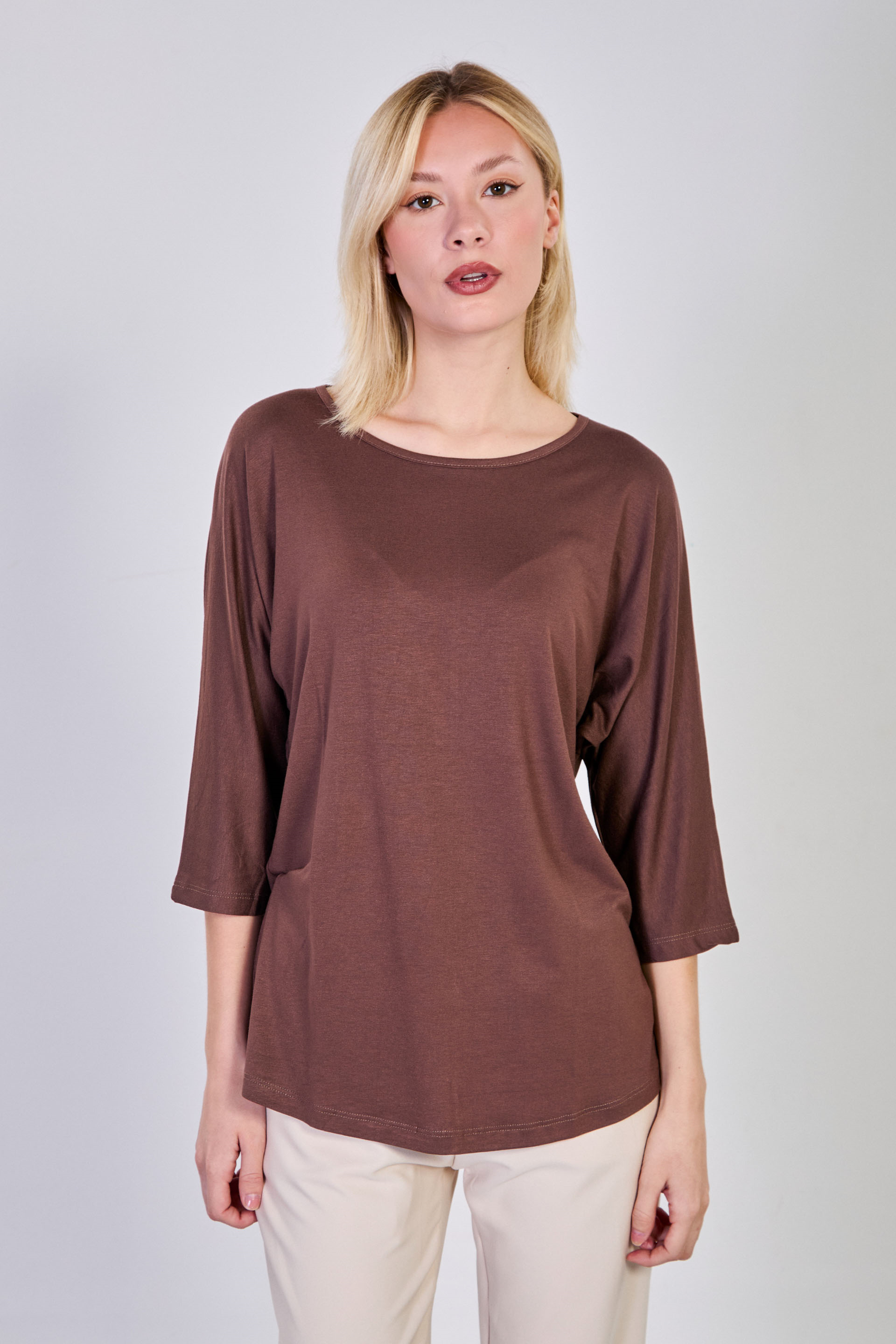 Kadın Truvakar Yarasa Kol Bluz - Kahve