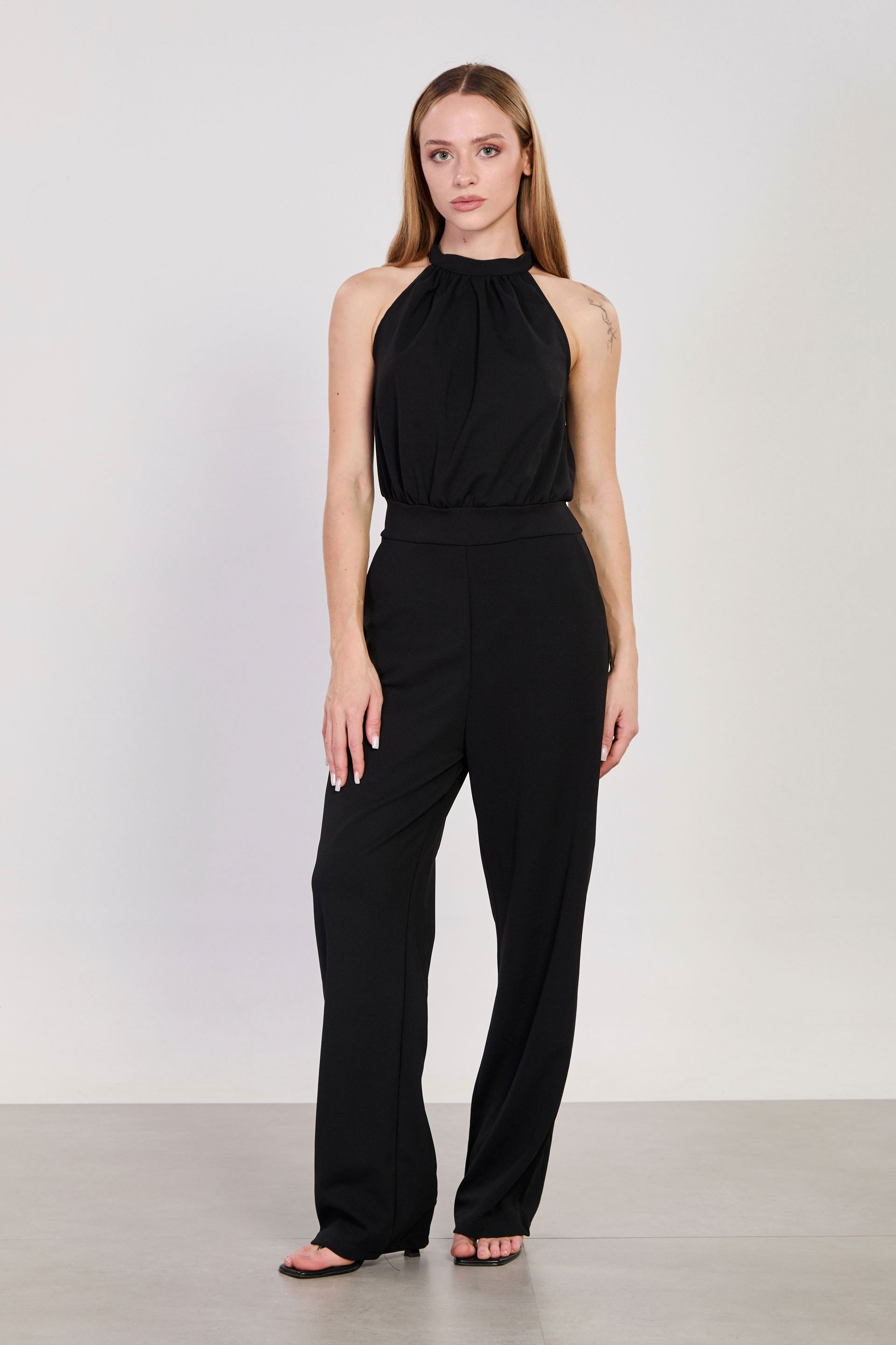 Kadın Halter Yaka Tulum - Siyah