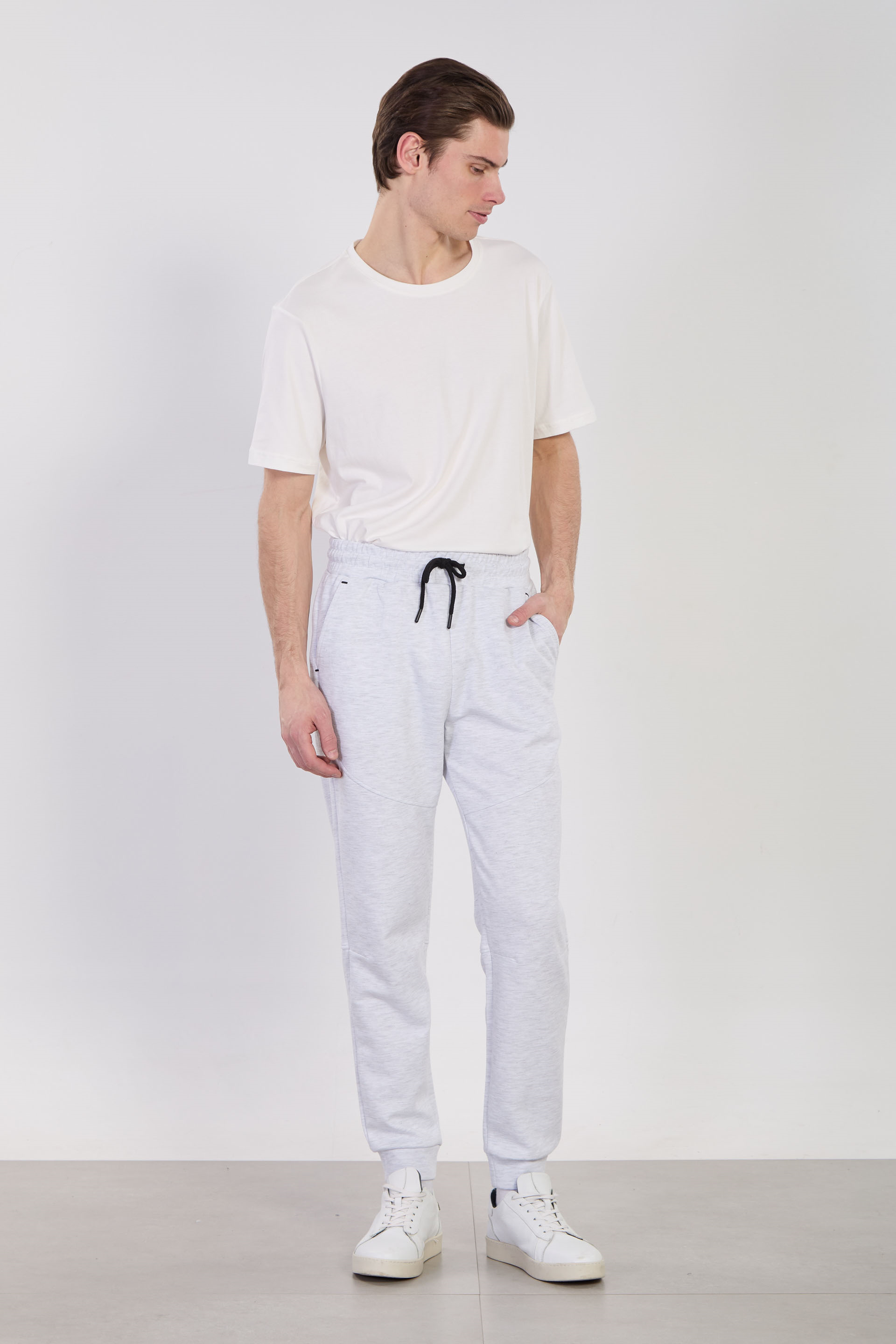 Erkek Beli Lastikli Parçalı Eşofman Altı - Kar Melanj