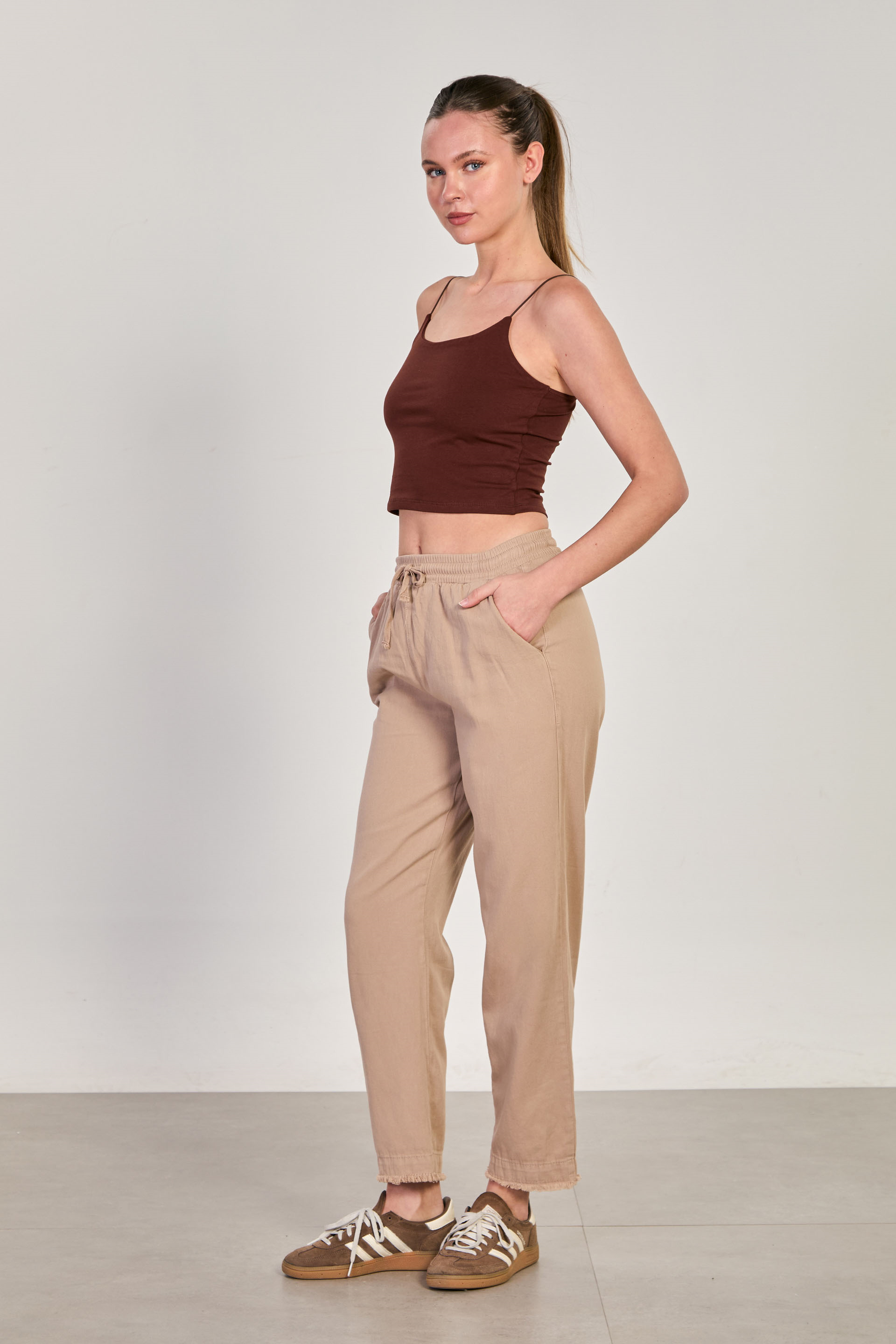 Kadın Paça Püsküllü Pantolon - Vizon