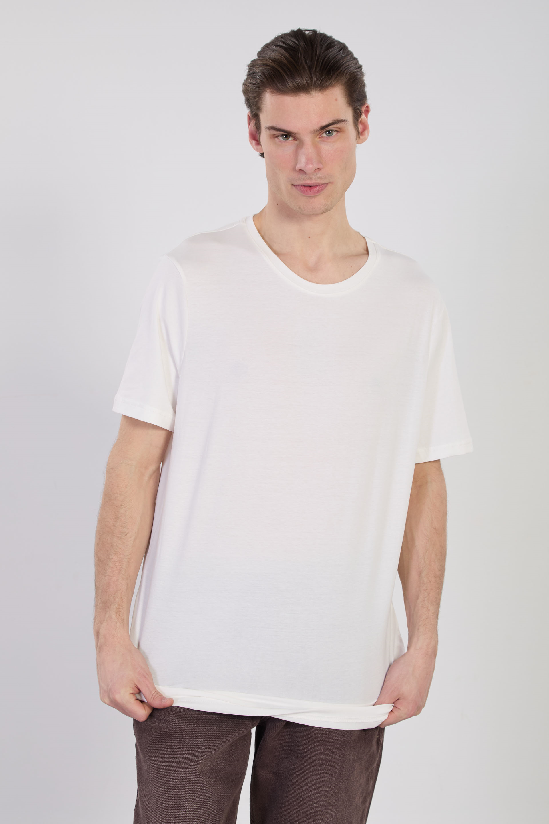 Erkek Bisiklet Yaka T-Shirt - Beyaz